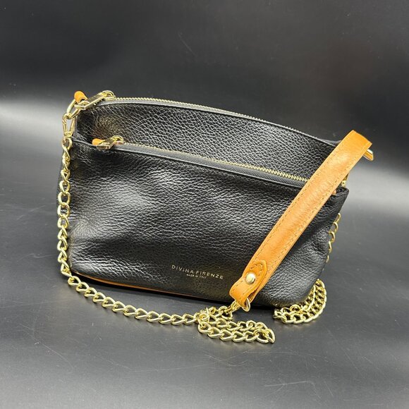 Divina Firenze Handbags - Italian Leather Purse Divina Firenze Black Brown Crossbody Shoulder Bag Italy